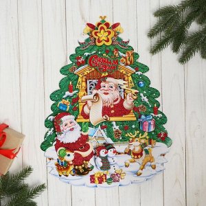 Плакат "Ёлочка" Дед Мороз в окошке 31х41 см
