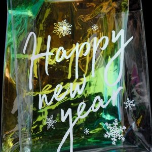 Пакет из голографического пластика Happy New year, 18 х 24 х 6,5 см