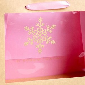 Пакет крафтовый с PVC окном «Новогоднее настроение», 24 х 20 х 11 см