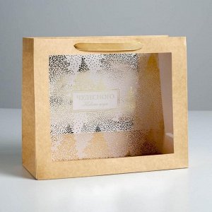 Пакет крафтовый с PVC окном «Чудесного года», 31 х 26 х 11 см