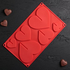 Форма для шоколада 3D Доляна «Сердце», 17?29 см, 6 ячеек (8,5?6,2 см), цвет МИКС