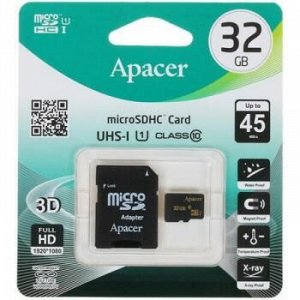 Карта памяти APACER micro SD 32 Gb с адаптером UHS-1 (class 10) AP32GMCSH10U1-R Apacer {Китай}