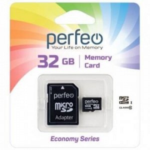 Карта памяти High-Capacity micro SD  32 Gb (class 10) c адаптером economy series PF32GMCSH10AES Perfeo {Китай}