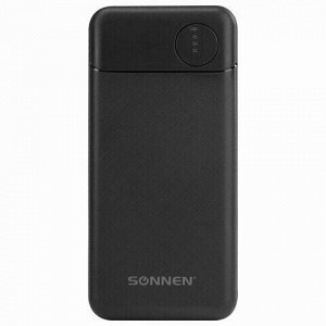 Аккумулятор внешний 10000 mAh SONNEN POWERBANK K701PD БЫСТРАЯ ЗАРЯДКА, 2USB, литий-полимер, 263031