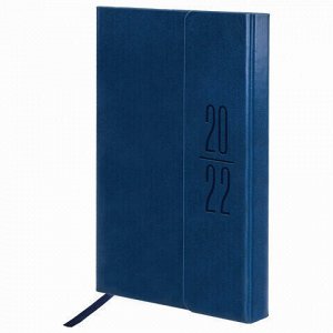 Ежедневник датированный 2022 А5 138x213 мм BRAUBERG "Towny", под кожу, клапан, синий, 112735