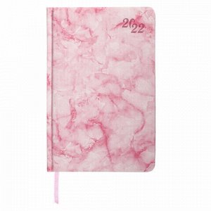 Ежедневник датированный 2022 А5 138x213 мм BRAUBERG "Marble", под кожу, розовый мрамор, 112743