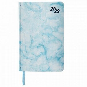 Ежедневник датированный 2022 А5 138x213 мм BRAUBERG "Marble", под кожу, голубой мрамор, 112745