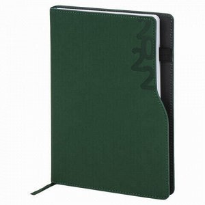 Ежедневник датированный 2022 А5 138x213 мм BRAUBERG "Up", под кожу, софт-тач, держатель для ручки, зеленый, 112804