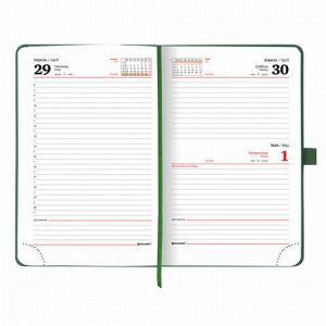 Ежедневник датированный 2022 А5 138x213 мм BRAUBERG "Control", под кожу, держатель для ручки, зеленый, 112810