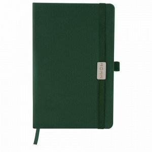 Ежедневник датированный 2022 А5 138x213 мм BRAUBERG "Control", под кожу, держатель для ручки, зеленый, 112810