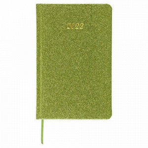 Ежедневник датированный 2022 А5 138x213 мм BRAUBERG "Sparkle", блестки, зеленый, 112827