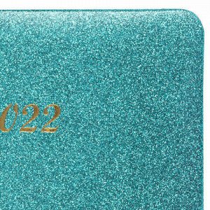 Ежедневник датированный 2022 А5 138x213 мм BRAUBERG "Sparkle", блестки, бирюзовый, 112829