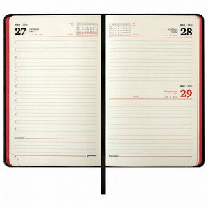Ежедневник датированный 2022 А5 138x213 мм BRAUBERG "Original", под кожу, черный/красный, 112838