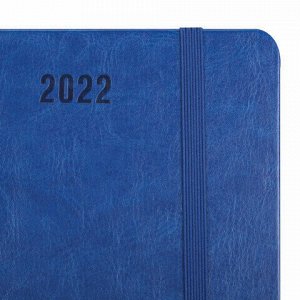 Ежедневник датированный 2022 А5 138x213 мм BRAUBERG "Metropolis Special", под кожу, синий, 112848