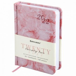 Ежедневник датированный 2022 МАЛЫЙ ФОРМАТ 100х150 мм А6, BRAUBERG "Marble", под кожу, розовый, 112914