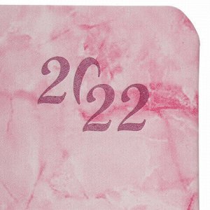 Ежедневник датированный 2022 МАЛЫЙ ФОРМАТ 100х150 мм А6, BRAUBERG "Marble", под кожу, розовый, 112914