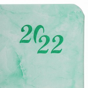 Ежедневник датированный 2022 МАЛЫЙ ФОРМАТ 100х150 мм А6, BRAUBERG "Marble", под кожу, бирюзовый, 112915