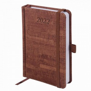 Ежедневник датированный 2022 МАЛЫЙ ФОРМАТ 100х150 мм А6, BRAUBERG "Wood", под кожу, коричневый, 112928