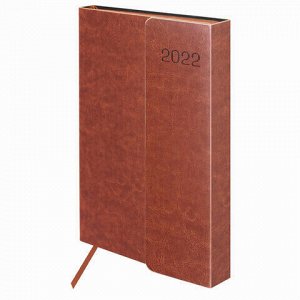 Ежедневник датированный 2022 А5 148х218 мм GALANT "Magnetic", под кожу, клапан, коричневый, 112934