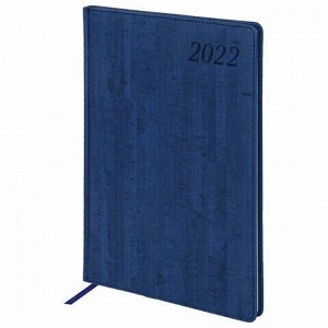 Еженедельник датированный 2022 БОЛЬШОЙ ФОРМАТ 210х297 мм А4, BRAUBERG "Wood", под кожу, синий, 112861