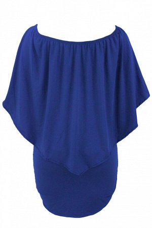 Синее платье-трансформер с широким воланом и резинкой на плечах