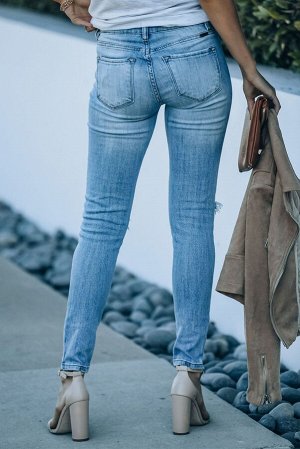 VitoRicci Голубые рваные облегающие джинсы с высокой посадкой