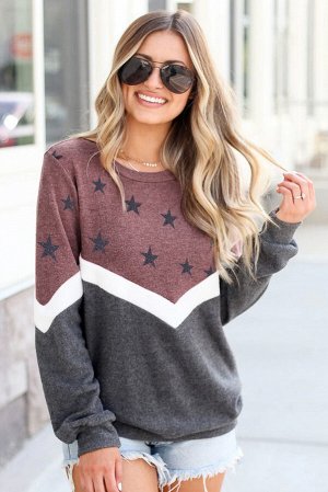 Бордово-черный пуловер-свитшот с белой полосой и звездным принтом