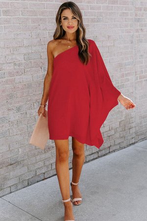 Красное асимметричное мини-платье на одно плечо