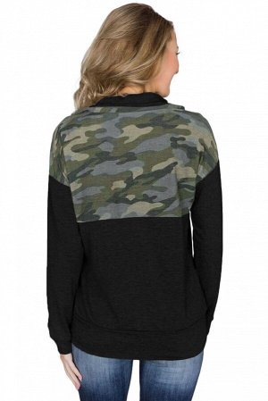 Черный пуловер-свитшот с застежкой на молнии камуфляжным принтом