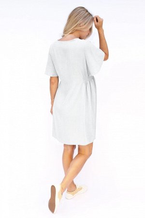 Белое платье для беременных с V-образным вырезом на пуговицах с расклешенными рукавами