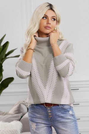 Серо-белый полосатый свитер-водолазка