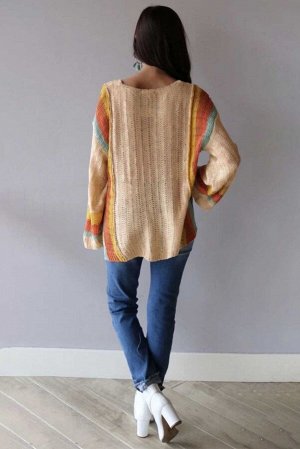 Абрикосовый свитер с расклешенными рукавами в разноцветную полоску