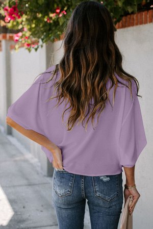 Фиолетовая свободная блуза с драпировкой и широкими рукавами