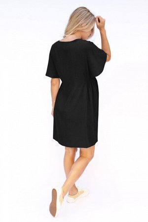 Черное платье для беременных с V-образным вырезом на пуговицах с расклешенными рукавами