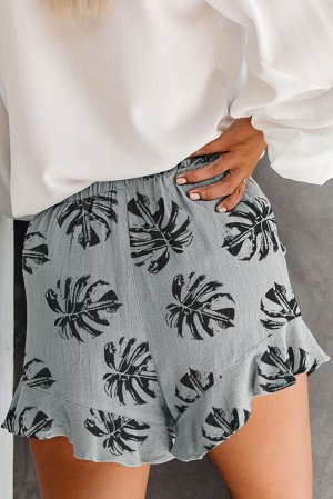 Серые шорты с эластичным поясом и карманами с принтом пальмовые листья