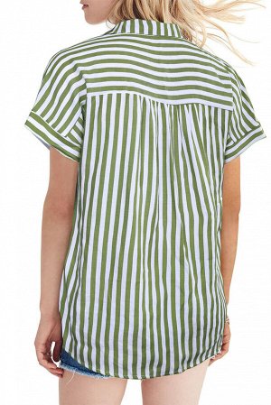 Бело-зеленая полосатая рубашка с короткими рукавами