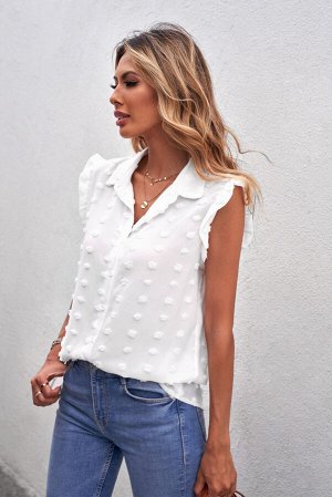Белая блуза с текстурой в горошек с отложным воротником и оборками