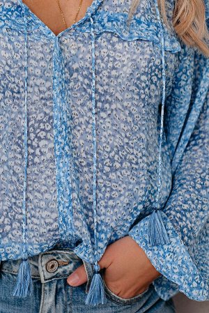 Голубая блуза Saint Helena с принтом и рюшами
