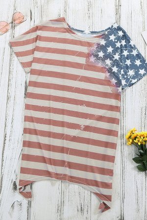 Асимметричная длинная блуза с принтом американского флага