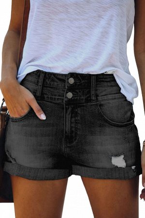 Темно-серые потертые джинсовые шорты с высокой посадкой