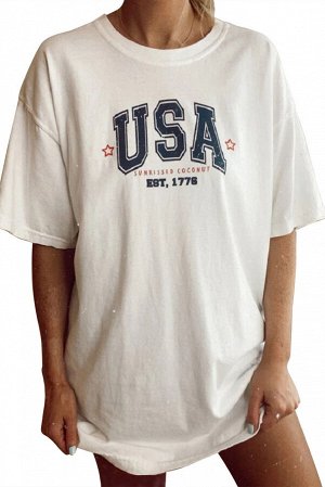 Белая футболка оверсайз с надписью: USA