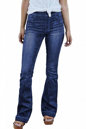 Темно-синие расклешенные джинсы с высокой посадкой и эластичной талией