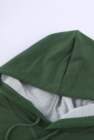 Зеленое худи с боковыми разрезами и черными полосками
