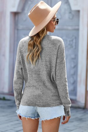 Серый вязаный пуловер-свитер с V-образным вырезом и запахом