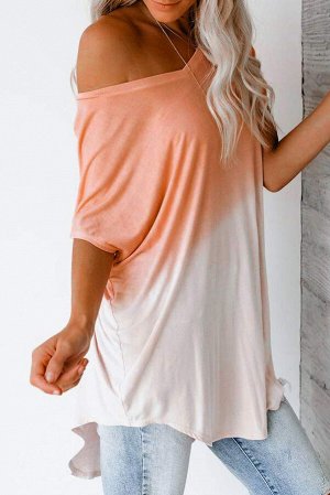 Кораллово-белая свободная блуза с V-образным вырезом и эффектом омбре