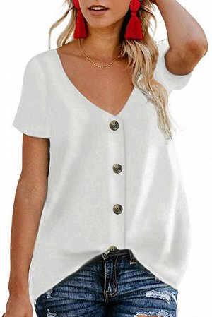 Белая блузка с короткими рукавами и застежкой на пуговицы
