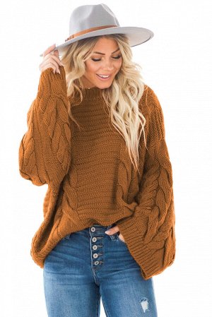 Светло-коричневый свитер оверсайз крупной вязки