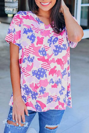 Разноцветная футболка с камуфляжным принтом в цветах американского флага
