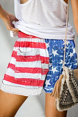 Повседневные эластичные шорты с карманами на шнуровке с американским флагом