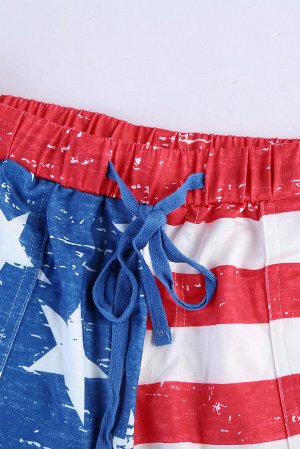 Повседневные эластичные шорты с карманами на шнуровке с американским флагом